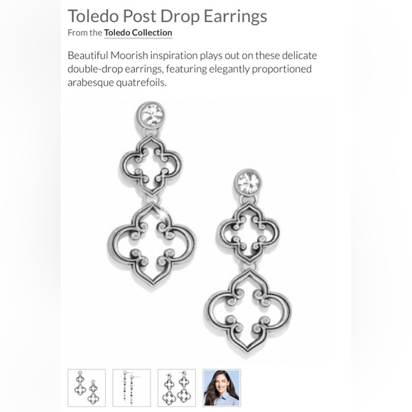 BRIGHTON Toledo Post Drop Earrings • JE9332 • Silver Plated • Double Clover - Picture 7 of 11